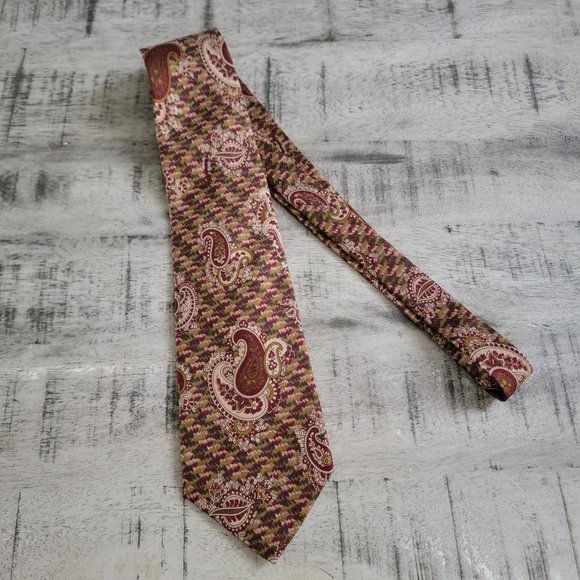 Liberty of London Burgundy Green Paisley Print Silk Tie 56 x 3.5 - Picture 2 of 9